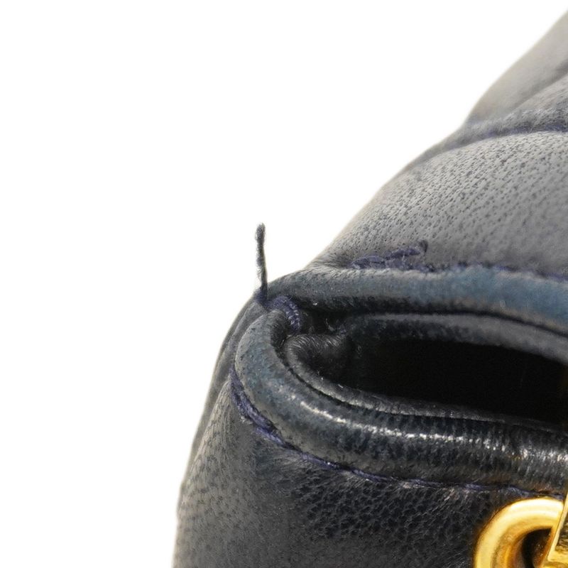 Chanel Shoulder Bag Matelasse Lambskin Navy Gold Hardware Women