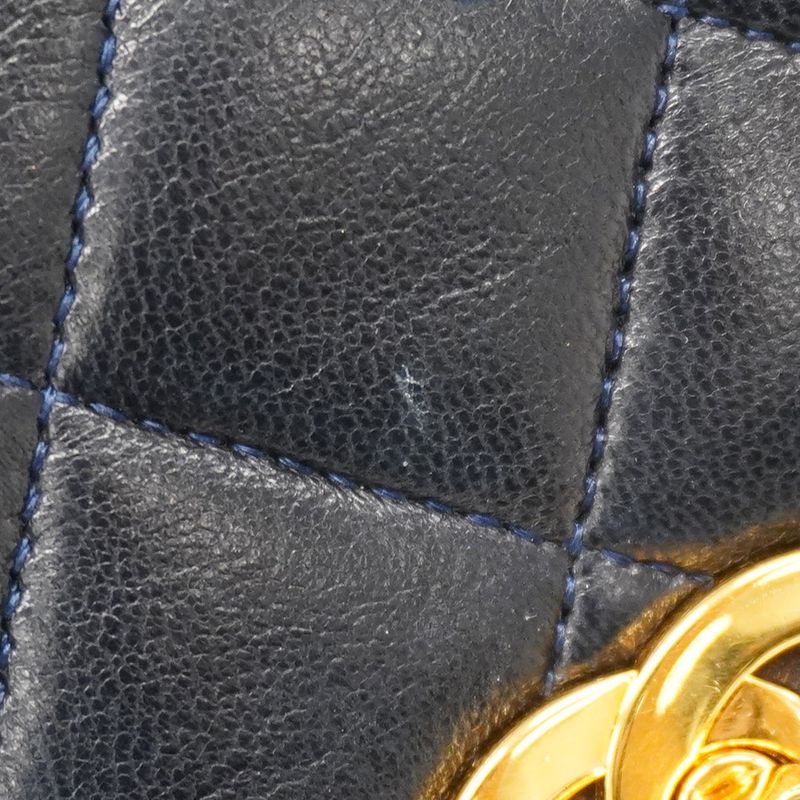 Chanel Shoulder Bag Matelasse Lambskin Navy Gold Hardware Women