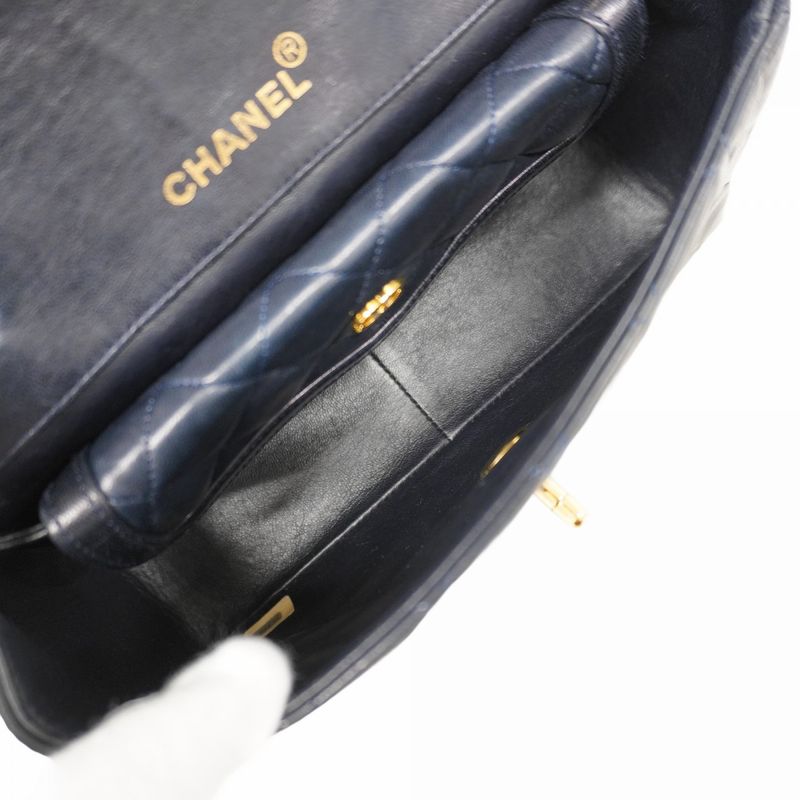 Chanel Shoulder Bag Matelasse Lambskin Navy Gold Hardware Women