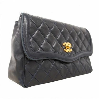 Chanel Shoulder Bag Matelasse Lambskin Navy Gold Hardware Women