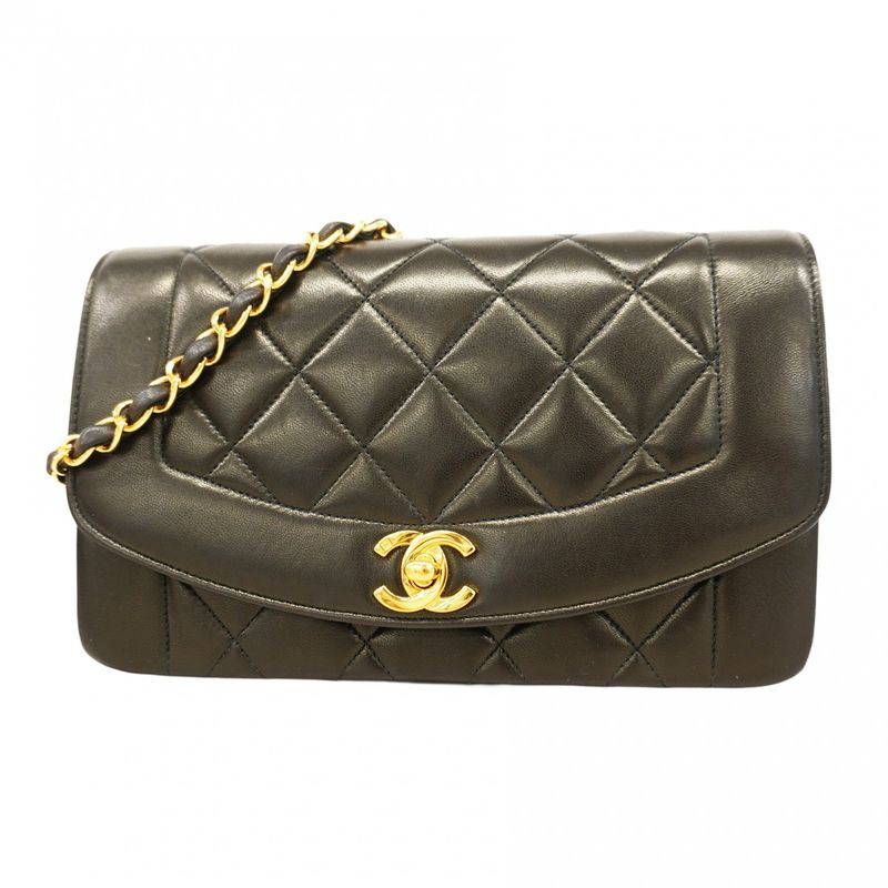 Chanel Shoulder Bag Diana Lambskin Black Gold Hardware Women