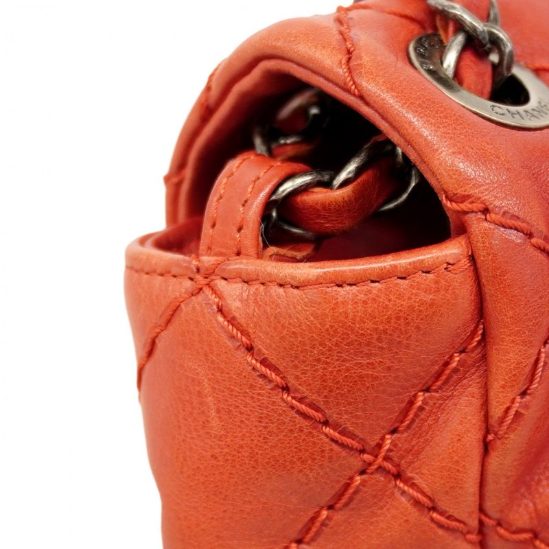 Chanel Shoulder Bag Wild Stitch Leather Red Silver Hardware Women