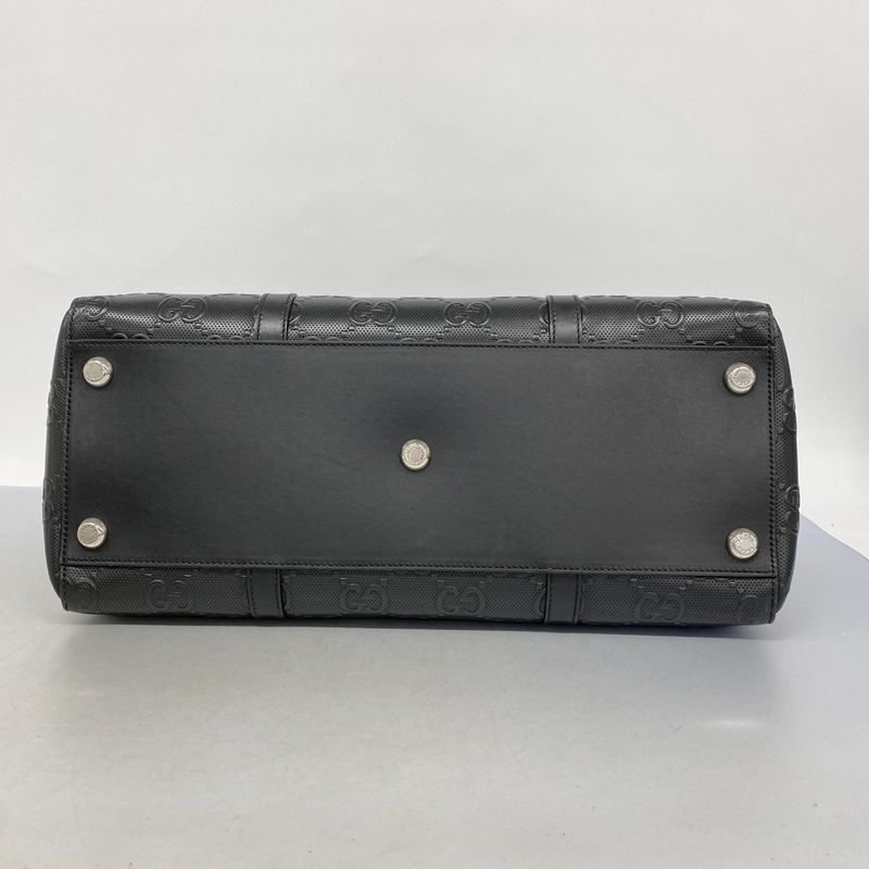 Gucci Boston Bag GG Embossed 625772 Leather Black Silver Hardware Men's