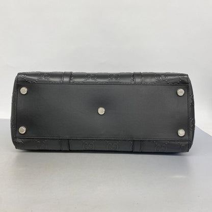 Gucci Boston Bag GG Embossed 625772 Leather Black Silver Hardware Men's