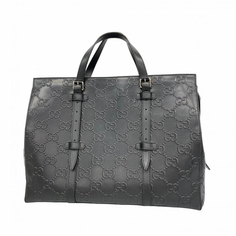 Gucci Boston Bag GG Embossed 625772 Leather Black Silver Hardware Men's