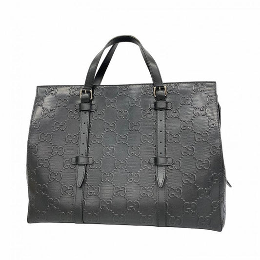 Gucci Boston Bag GG Embossed 625772 Leather Black Silver Hardware Men's