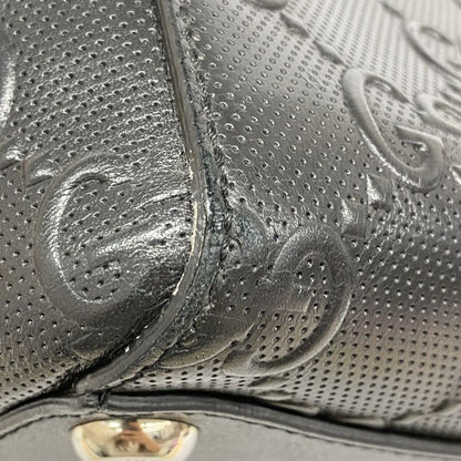 Gucci Boston Bag GG Embossed 625772 Leather Black Silver Hardware Men's