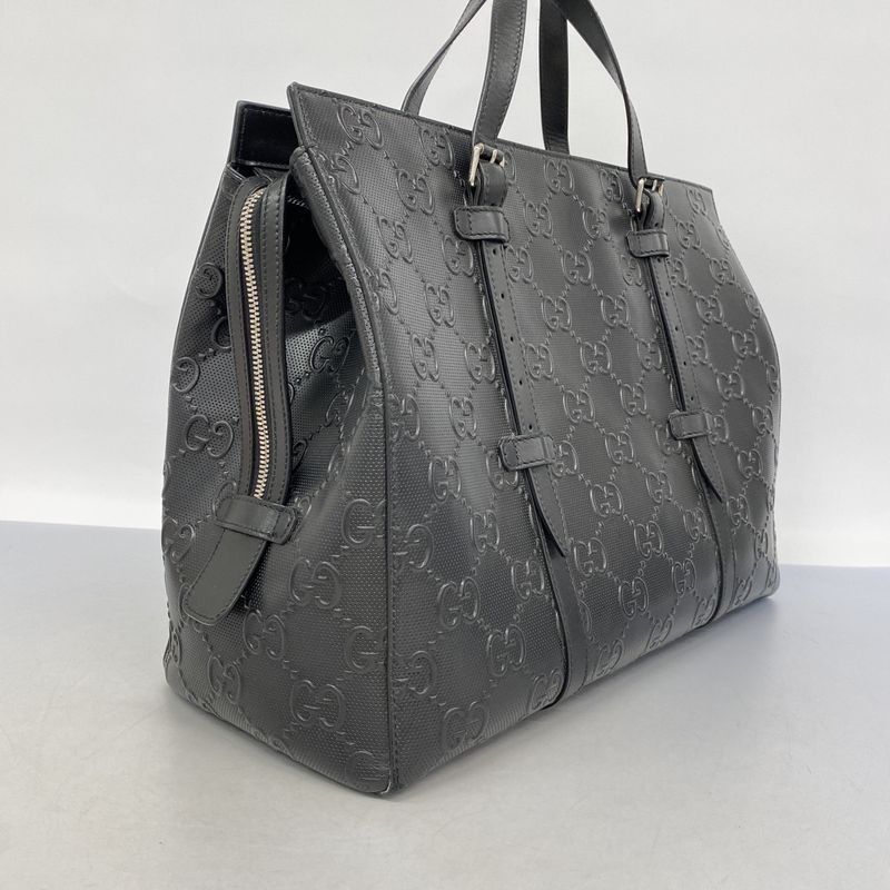 Gucci Boston Bag GG Embossed 625772 Leather Black Silver Hardware Men's