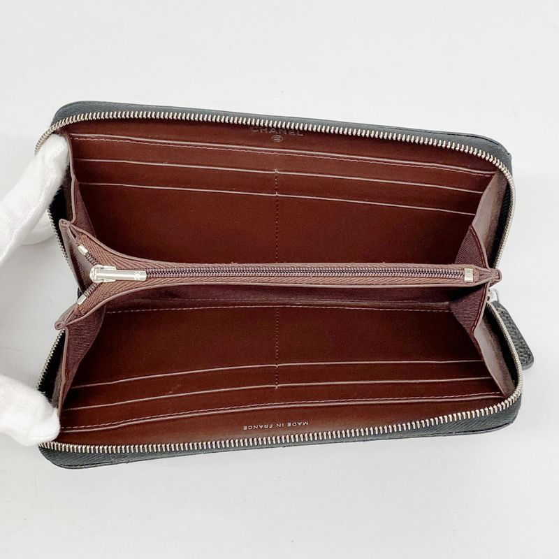 Chanel Long Wallet Matelasse Caviar Skin Black Silver Hardware Women