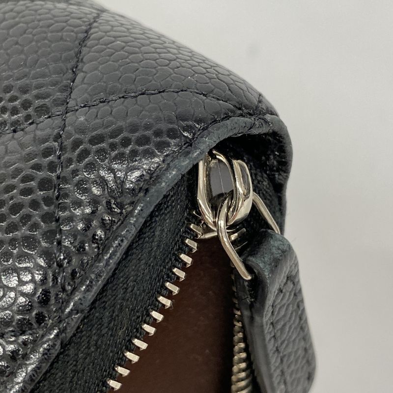 Chanel Long Wallet Matelasse Caviar Skin Black Silver Hardware Women
