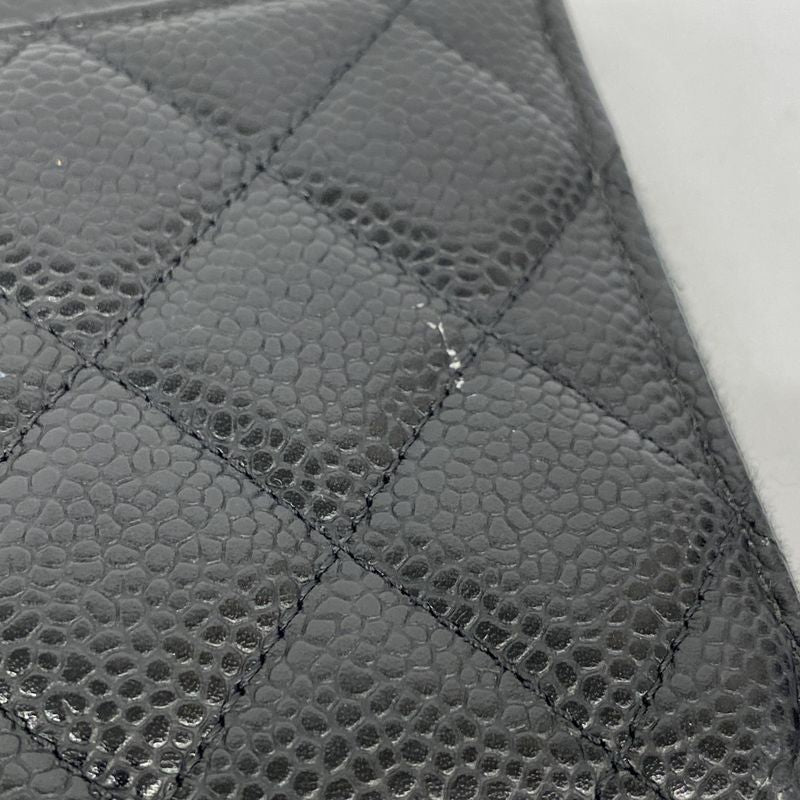 Chanel Long Wallet Matelasse Caviar Skin Black Silver Hardware Women