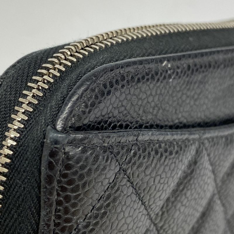 Chanel Long Wallet Matelasse Caviar Skin Black Silver Hardware Women