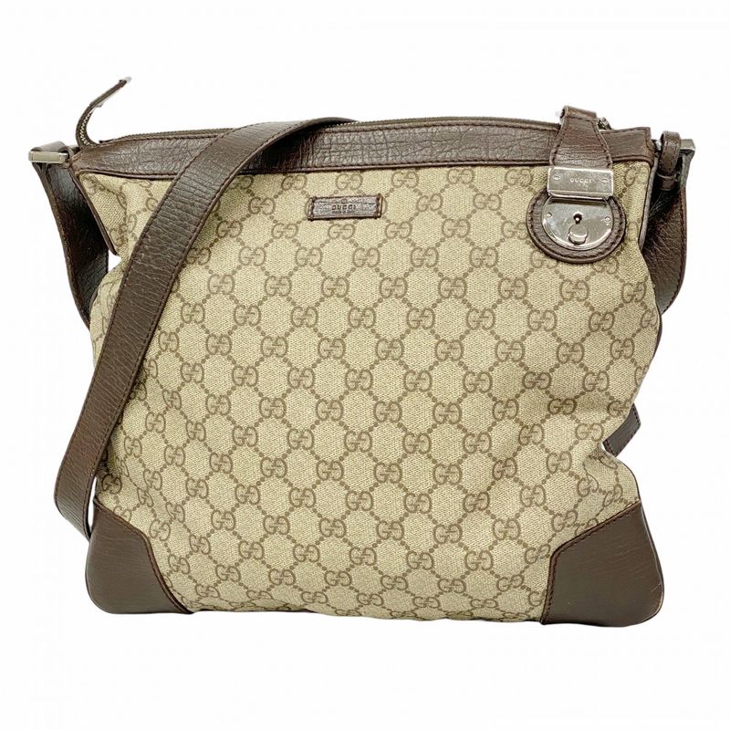Gucci Shoulder Bag GG Supreme 148476 PVC Brown Silver Hardware Women