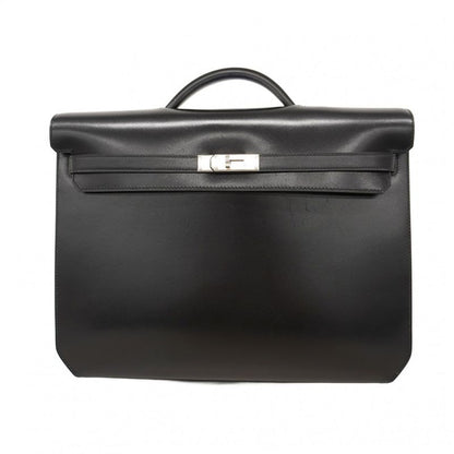 Hermes Briefcase Kelly Depeche 36 Tadelakt Black Silver Hardware B Engraved
