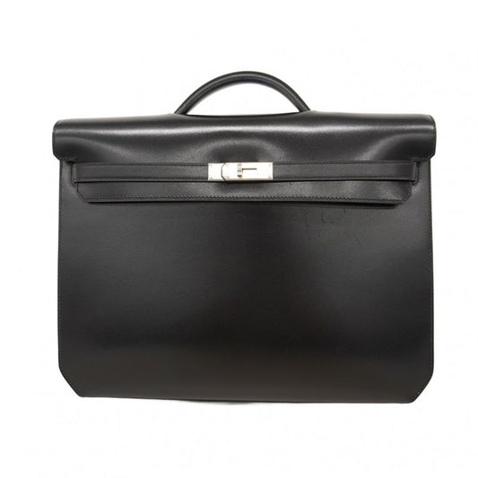 Hermes Briefcase Kelly Depeche 36 Tadelakt Black Silver Hardware B Engraved