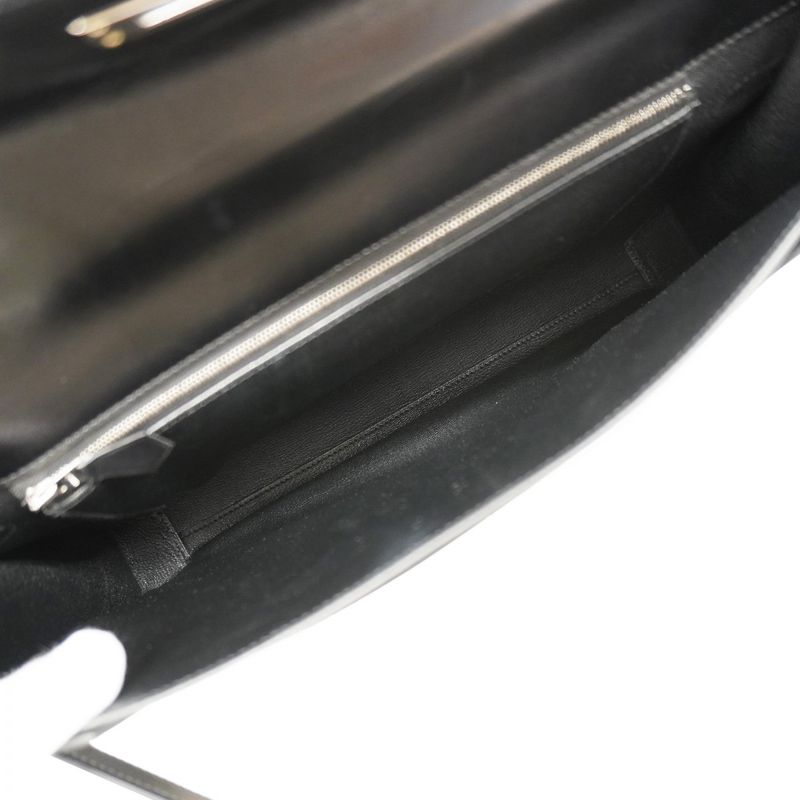 Hermes Briefcase Kelly Depeche 36 Tadelakt Black Silver Hardware B Engraved