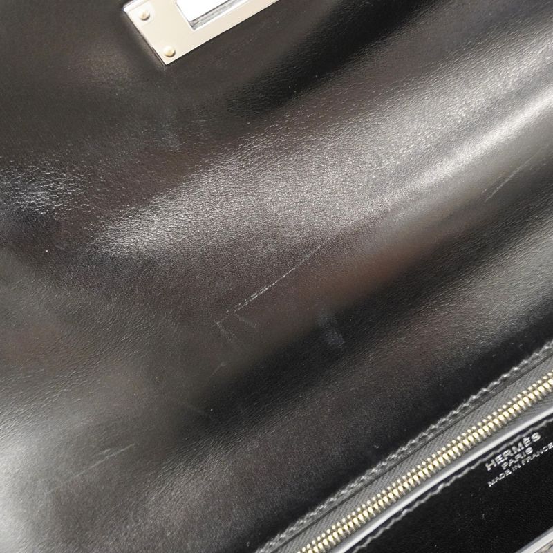 Hermes Briefcase Kelly Depeche 36 Tadelakt Black Silver Hardware B Engraved
