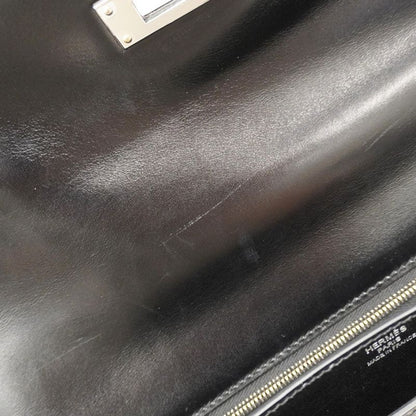 Hermes Briefcase Kelly Depeche 36 Tadelakt Black Silver Hardware B Engraved