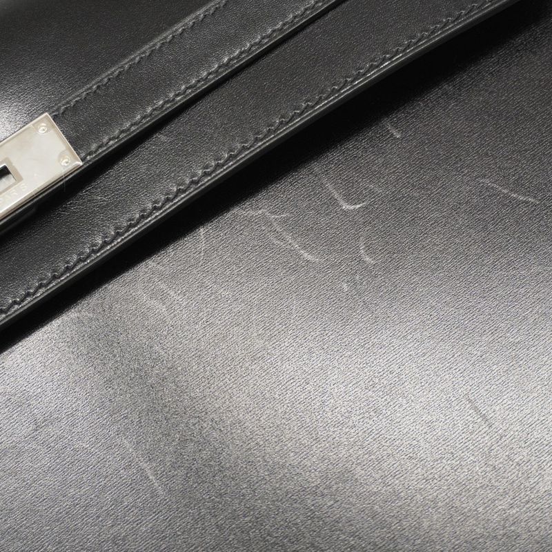 Hermes Briefcase Kelly Depeche 36 Tadelakt Black Silver Hardware B Engraved