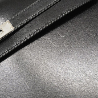 Hermes Briefcase Kelly Depeche 36 Tadelakt Black Silver Hardware B Engraved