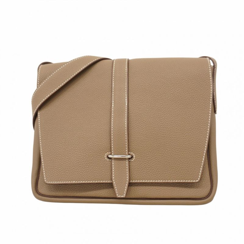 Hermes Shoulder Bag Steve Wright Junior Togo Etoupe Silver Hardware W Engraved