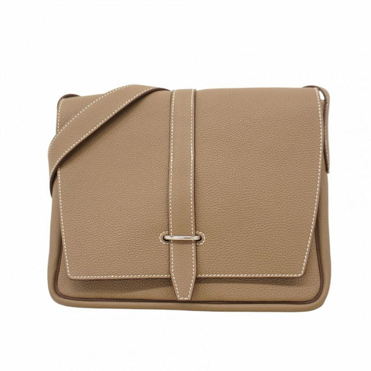 Hermes Shoulder Bag Steve Wright Junior Togo Etoupe Silver Hardware W Engraved