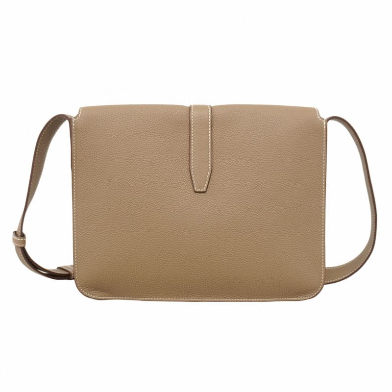 Hermes Shoulder Bag Steve Wright Junior Togo Etoupe Silver Hardware W Engraved