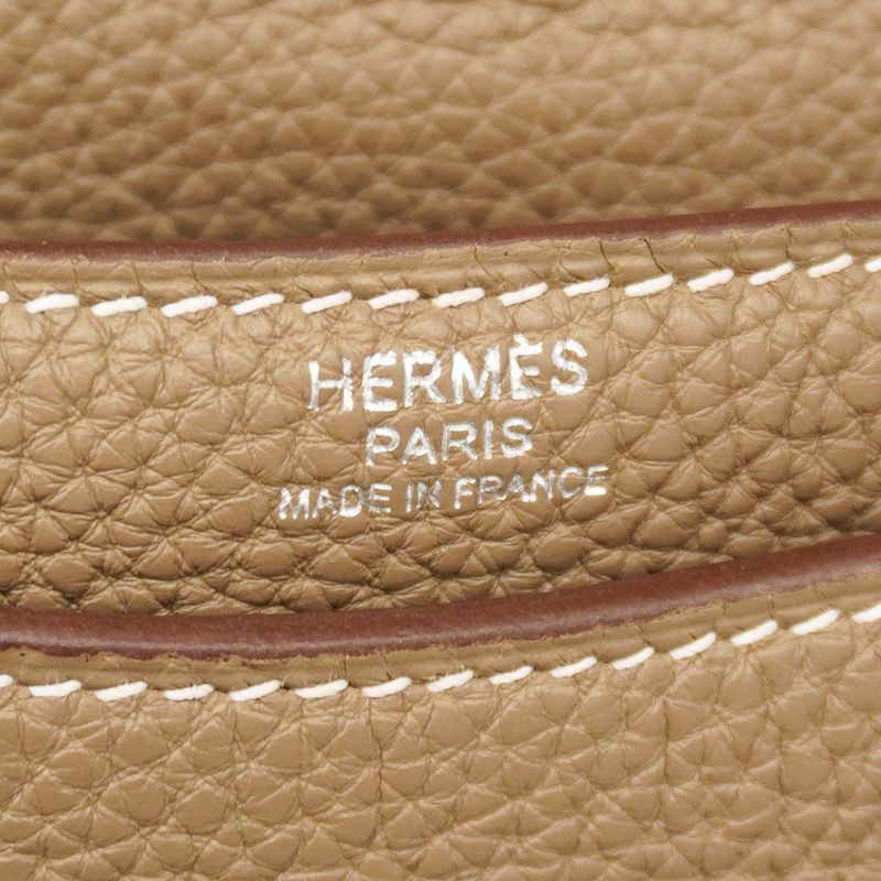 Hermes Shoulder Bag Steve Wright Junior Togo Etoupe Silver Hardware W Engraved