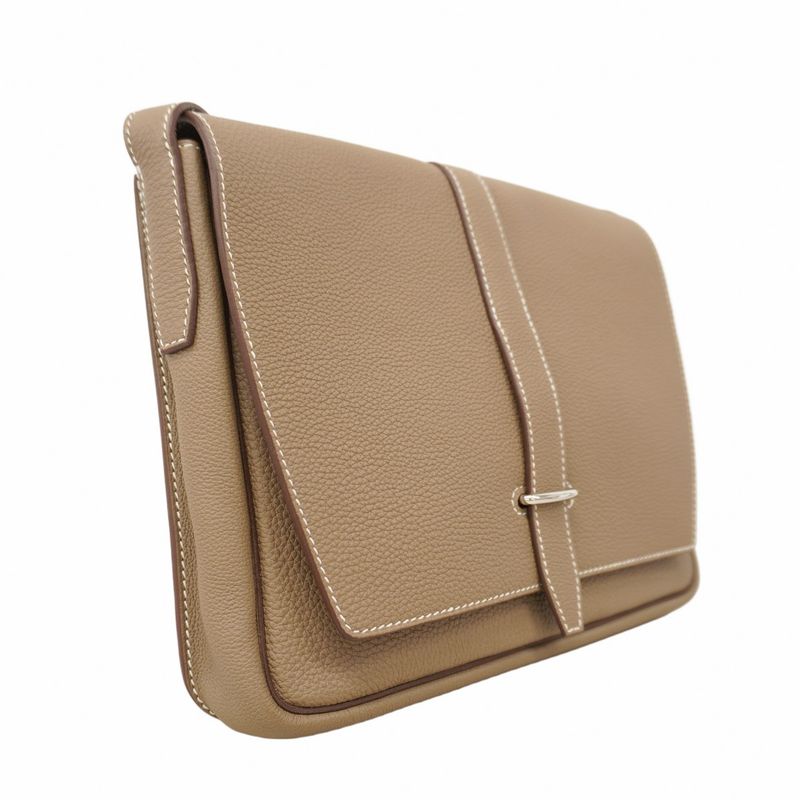 Hermes Shoulder Bag Steve Wright Junior Togo Etoupe Silver Hardware W Engraved