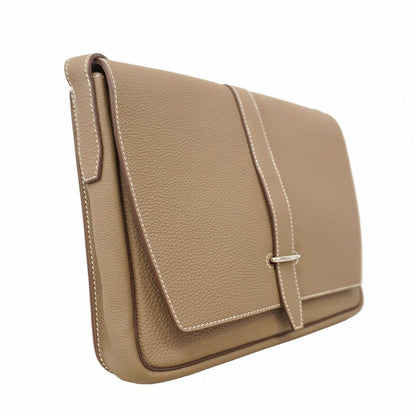 Hermes Shoulder Bag Steve Wright Junior Togo Etoupe Silver Hardware W Engraved