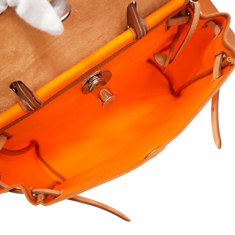 Hermes Handbag Herbag Zip PM Toile Officier Orange Silver Hardware W Engraved