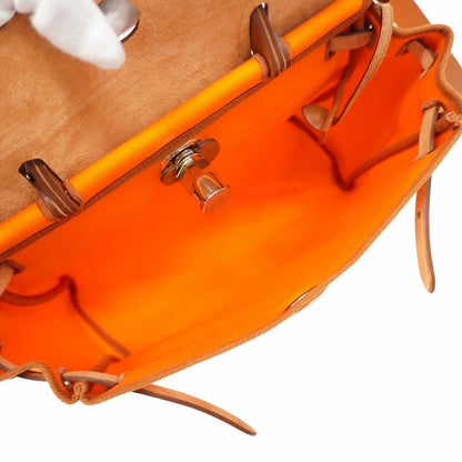 Hermes Handbag Herbag Zip PM Toile Officier Orange Silver Hardware W Engraved