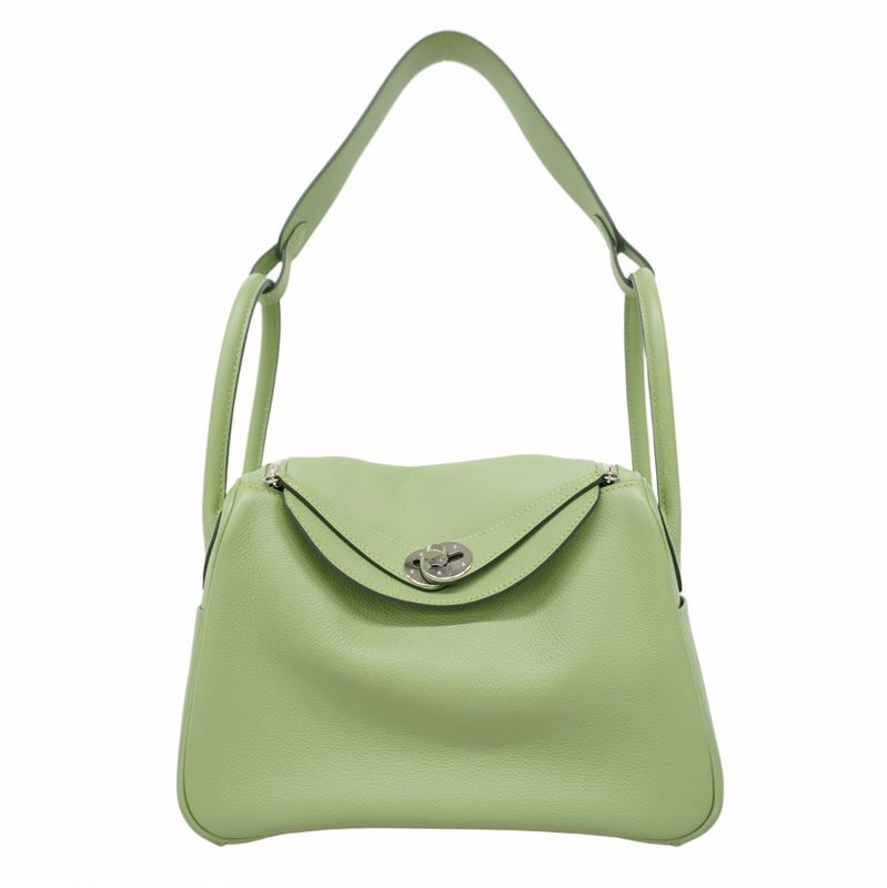 Hermes Handbag Lindy 26 Evercolor Vert Cricket Silver Hardware B Engraved 2way