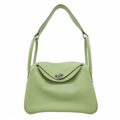 Hermes Handbag Lindy 26 Evercolor Vert Cricket Silver Hardware B Engraved 2way