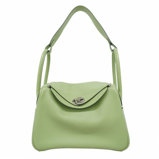 Hermes Handbag Lindy 26 Evercolor Vert Cricket Silver Hardware B Engraved 2way