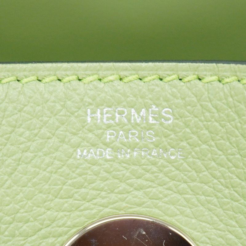 Hermes Handbag Lindy 26 Evercolor Vert Cricket Silver Hardware B Engraved 2way