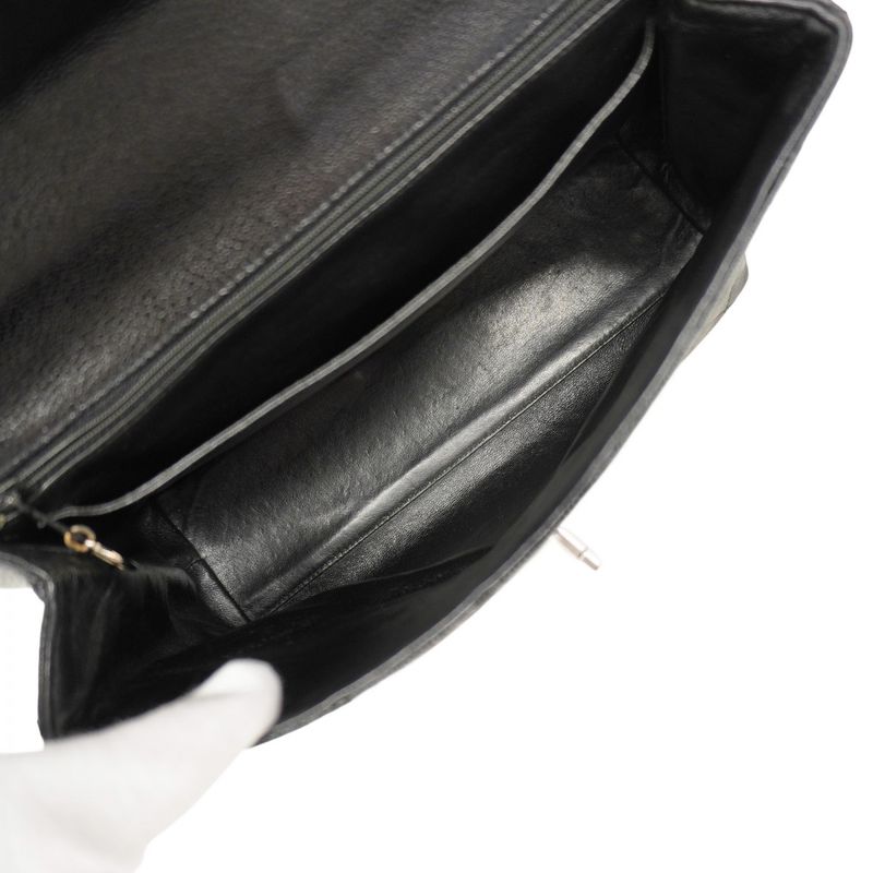 Chanel Handbag Matelasse Caviar Skin Black Silver Hardware Women