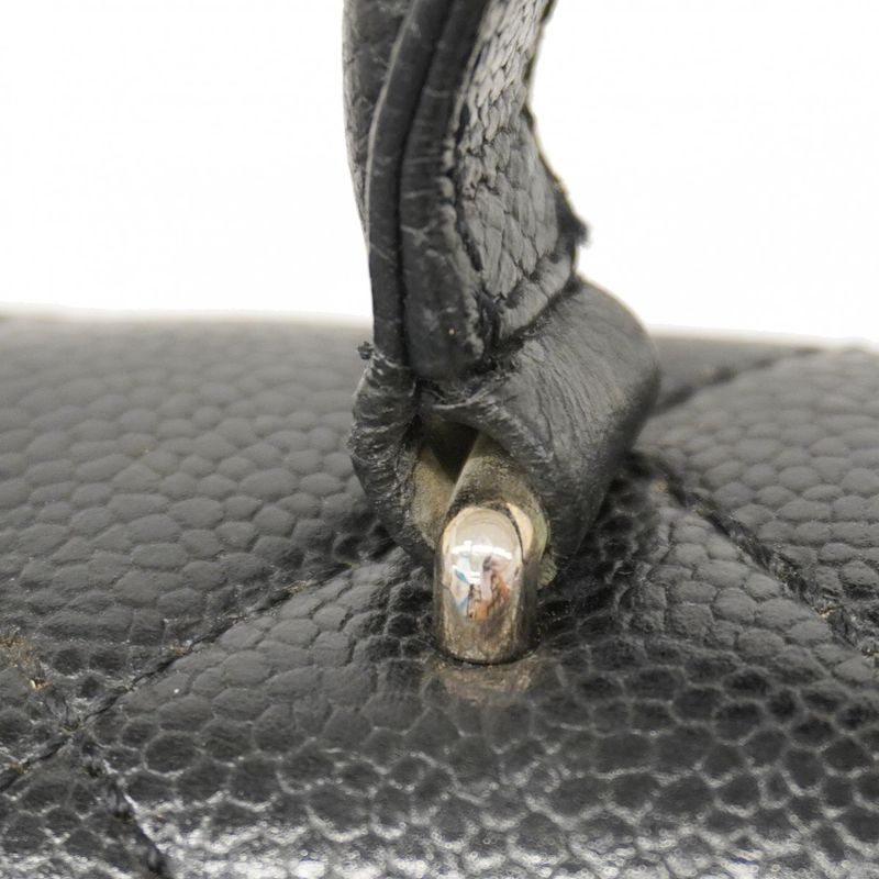 Chanel Handbag Matelasse Caviar Skin Black Silver Hardware Women