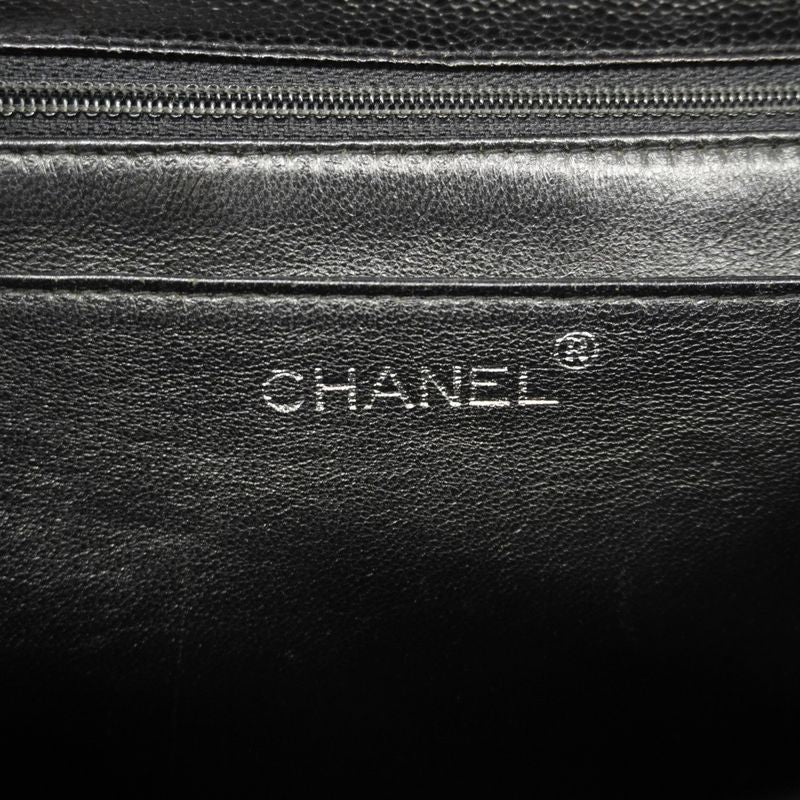 Chanel Handbag Matelasse Caviar Skin Black Silver Hardware Women