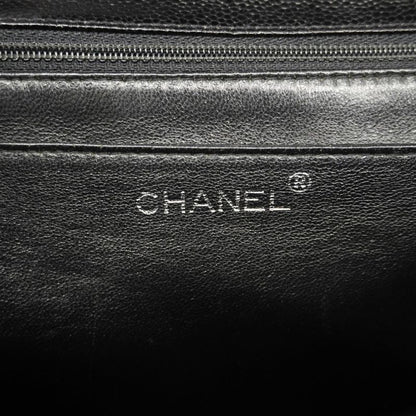 Chanel Handbag Matelasse Caviar Skin Black Silver Hardware Women