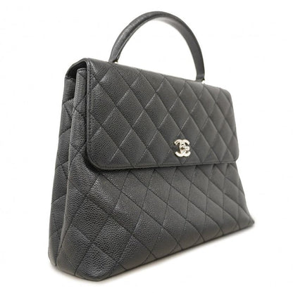 Chanel Handbag Matelasse Caviar Skin Black Silver Hardware Women