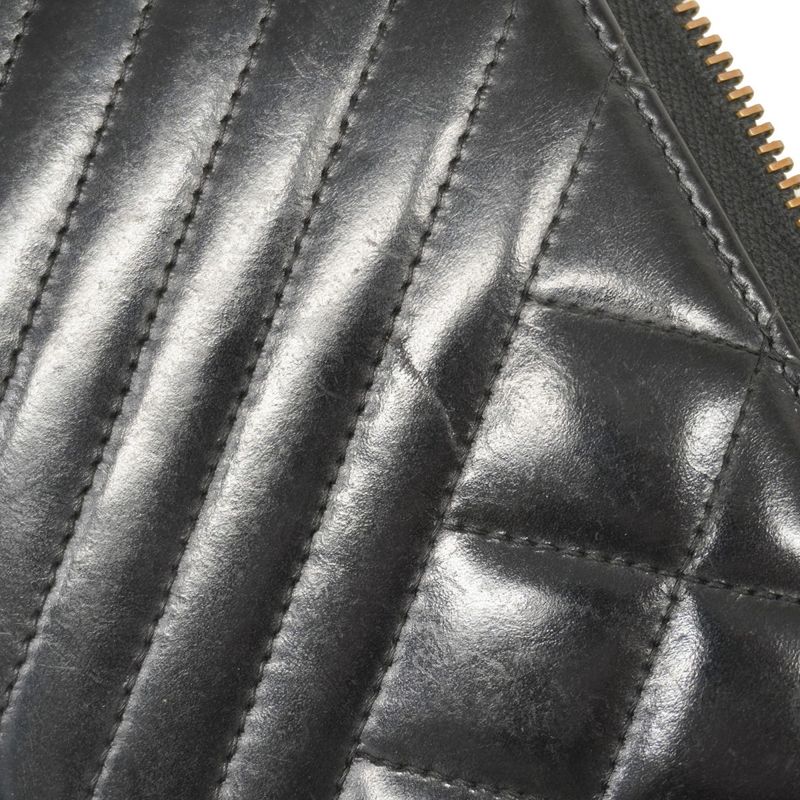 Chanel Long Wallet Matelasse Calfskin Black Silver Hardware Women