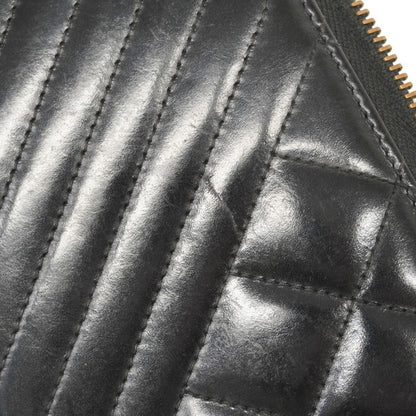 Chanel Long Wallet Matelasse Calfskin Black Silver Hardware Women
