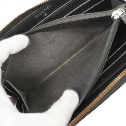 Chanel Long Wallet Matelasse Calfskin Black Silver Hardware Women