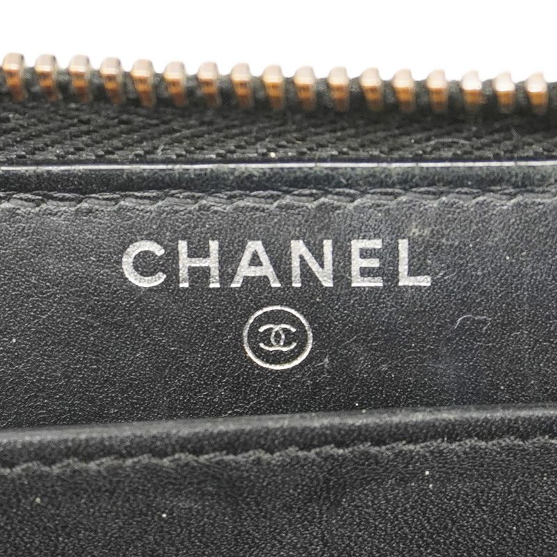 Chanel Long Wallet Matelasse Calfskin Black Silver Hardware Women