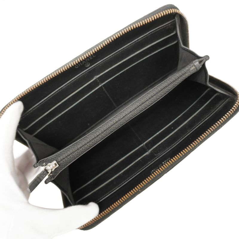 Chanel Long Wallet Matelasse Calfskin Black Silver Hardware Women