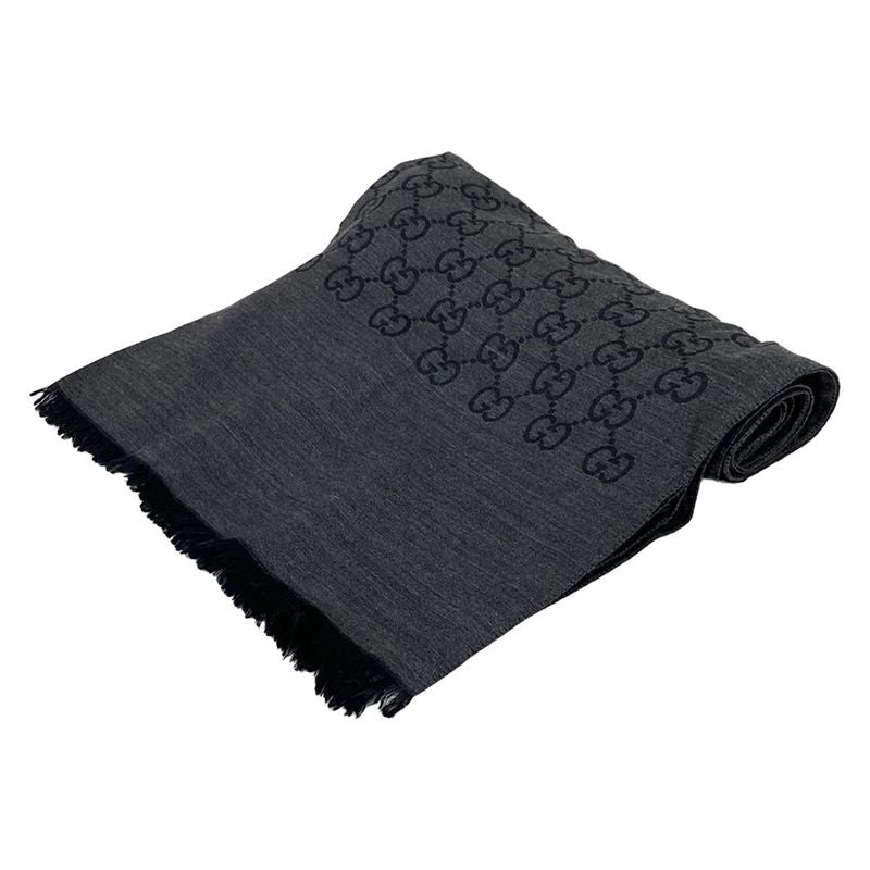 Gucci Stole (shawl) - Dark Gray And Black GG Pattern Wool Silk
