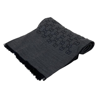 Gucci Stole (shawl) - Dark Gray And Black GG Pattern Wool Silk
