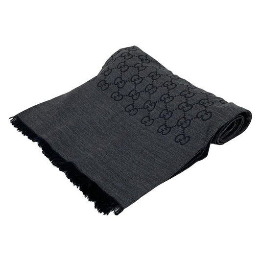 Gucci Stole (shawl) - Dark Gray And Black GG Pattern Wool Silk