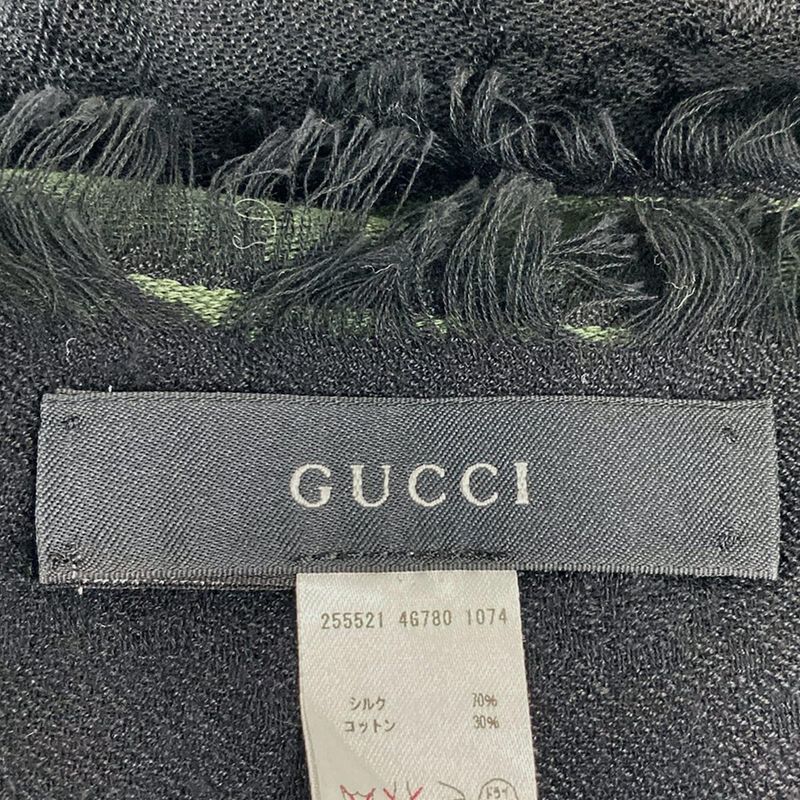 Gucci Shawl - Black Red And Green Sherry (web)/gg Pattern Cotton Silk